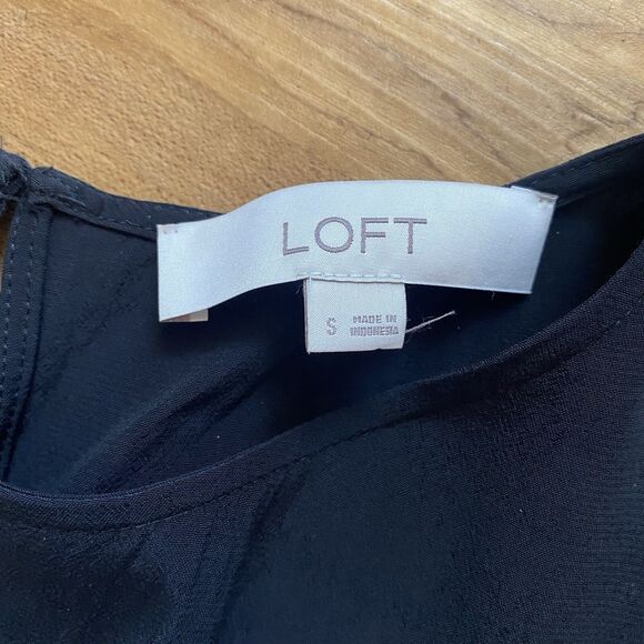 LOFT S Black Godet Flounce Ruffle Viscose Blouson Pleated Swing Dress Whimsigoth - Picture 9 of 16